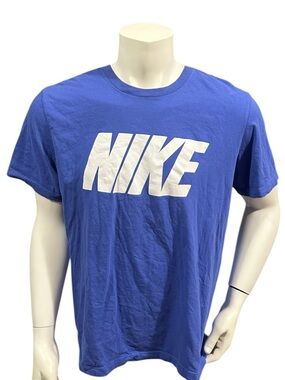 Nike Men’s Athletic T-Shirt Blue White Swoosh Logo Short Sleeve XL